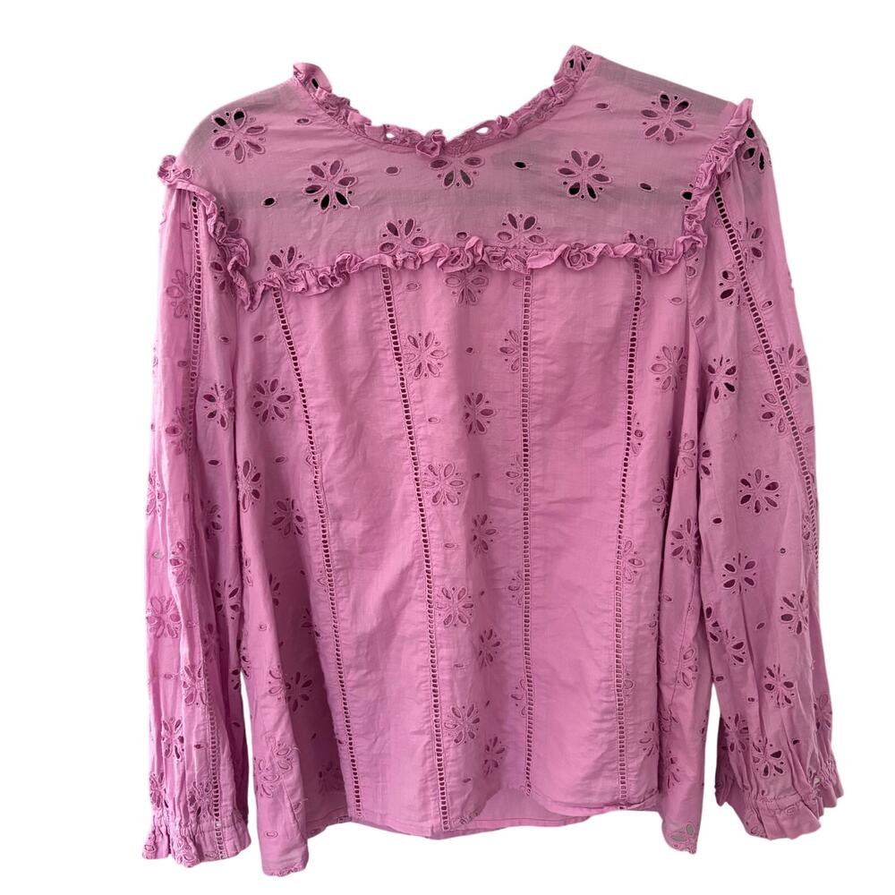 JCrew Eyelet Romantic Blouse with Ruffle Neck Pink/Purple Size XL